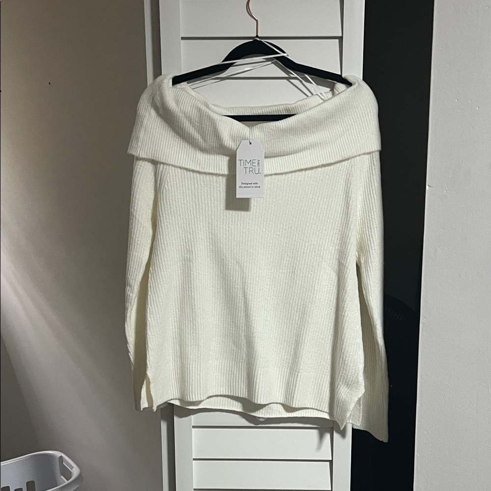 Time and Tru Off-Shoulder Sweater - White